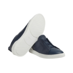 ‘ZEGNA NAVY BLUE DEERSKIN TRIPLE STITCH™ SNEAKERS - Image 3