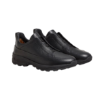 Zegna - Triple Stitch Monte Grained Calf Leather Black Slip On Sneakers - Image 2
