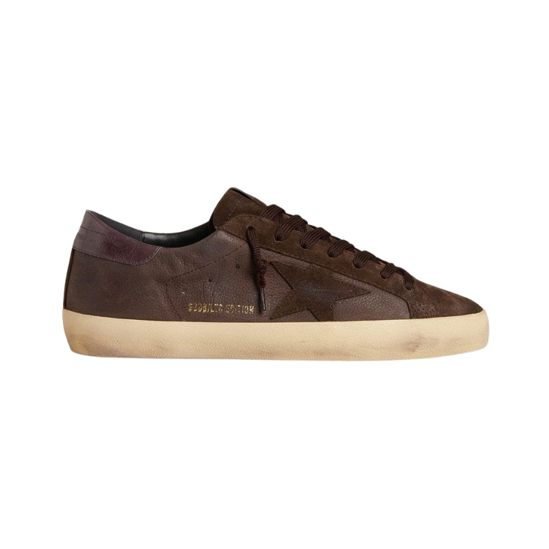 1_c71142e0-56d4-4dfd-b9f8-eb72bf4aa99e Golden Goose Super-Star LTD in brown nubuck with suede star and purple leather heel tab(Men) - Image 1