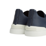 ‘ZEGNA NAVY BLUE DEERSKIN TRIPLE STITCH™ SNEAKERS - Image 4