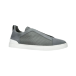 ZEGNA GREY CROCODILE LEATHER TRIPLE STITCH SECONDSKIN SNEAKERS - Image 4