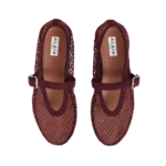 Alaia Fishnet Ballet Flats Burgundy in Crystal Mesh - Image 3