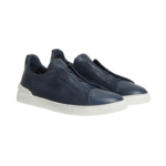 ‘ZEGNA NAVY BLUE DEERSKIN TRIPLE STITCH™ SNEAKERS - Image 2