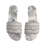 Dway Slide Gray Embroidered Cotton and Toile de Jouy Motif - Image 3