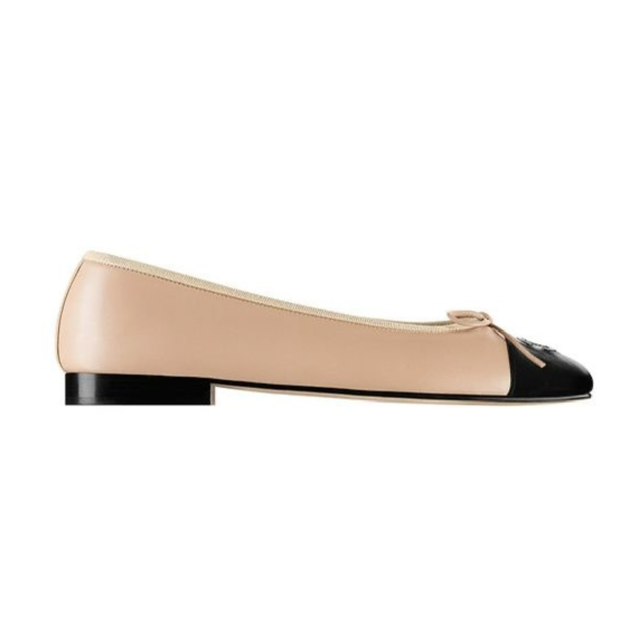 ChanelBeige_BlackLeatherCCBowCapToeBalletF Chanel Beige/Black Leather CC Bow Cap Toe Ballet Flats - Image 1