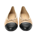 Chanel Beige/Black Leather CC Bow Cap Toe Ballet Flats - Image 5
