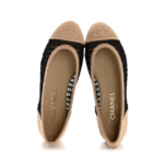 Chanel Beige/Black Knit Fabric and Mesh CC Ballet - Image 6