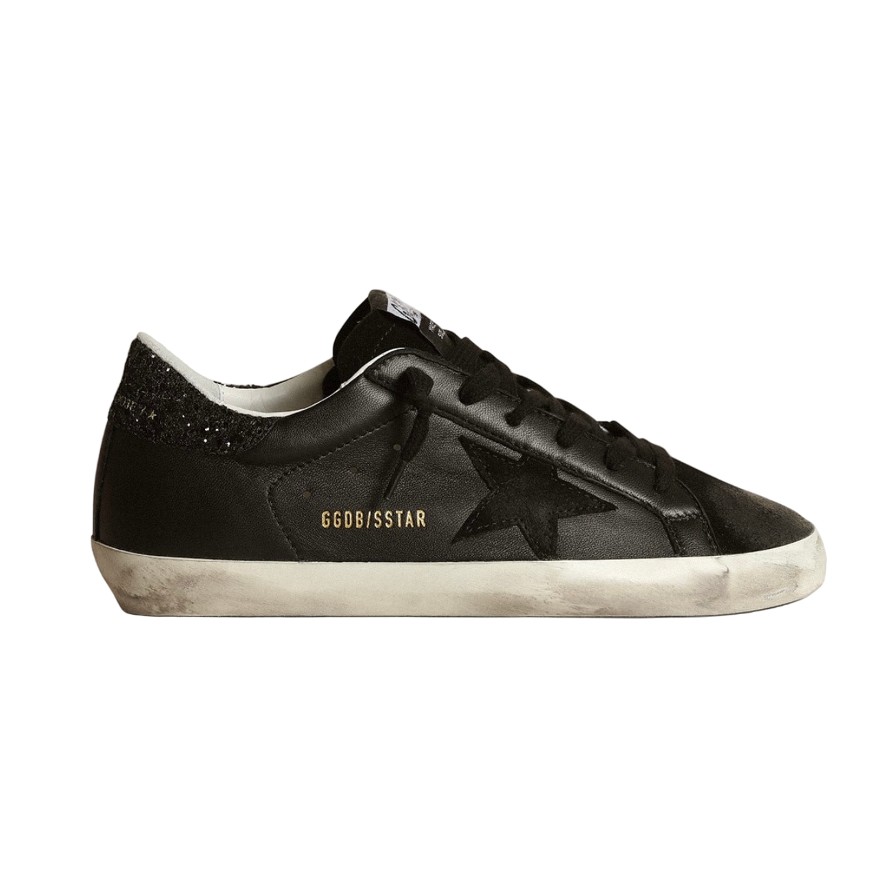 GoldenGooseSuper-StarSuper-Starinblacknappa Golden Goose Super-Star Super-Star in black nappa with black star and glitter heel tab(Women's) - Image 1