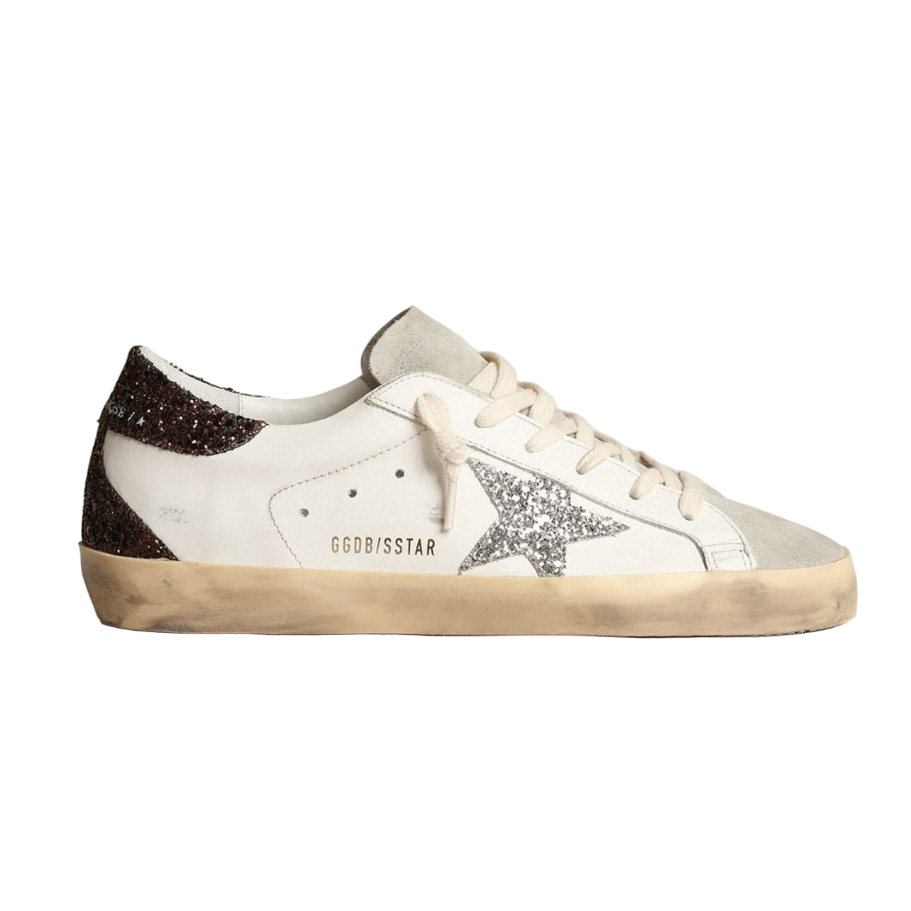GoldenGooseSuper-Starwithsilverstarandbrown Golden Goose Super-Star with silver star and brown glitter heel tab(Women's) - Image 1