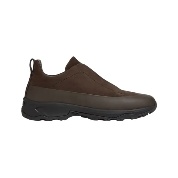 Zegna – Triple Stitch Monte Grained Calf Leather Brown Slip On Sneakers